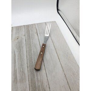 Ekco 3 Prong Tine Meat Serving Fork #1 Wood 7 3/4" Stainless Steel Granny USA